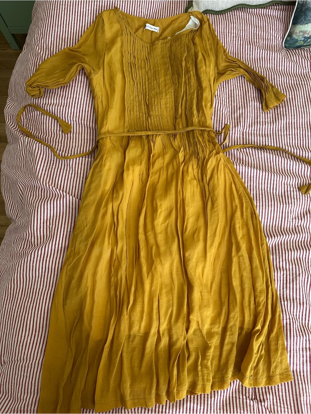 Girls' Mustard Yellow Midi Dress with Tie Waist